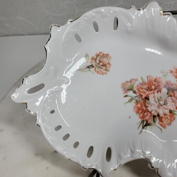 Furstenberg Floral Reticulated Trinket Dish 9.7" Porcelain Dresser Tray Germany - Picture 9 of 15